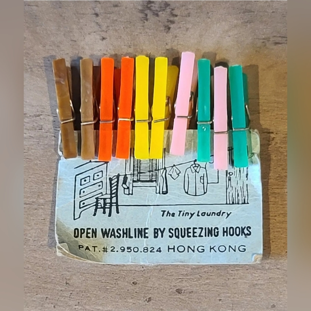 The Tiny Laundry Open Washline by Squeezing Hooks Mini Plastic Clothes Pins